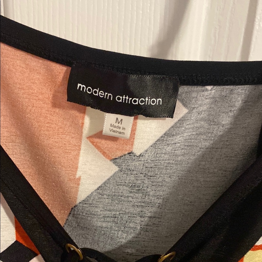 Black and Pink V-Neck Graphic Top